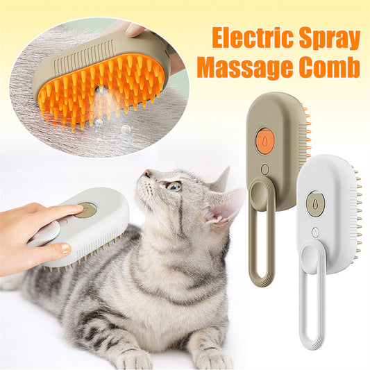 Title: "3-in-1 Electric Steam Cat & Dog Grooming Brush: Massaging Spray Pet Hair Remover & Comb"